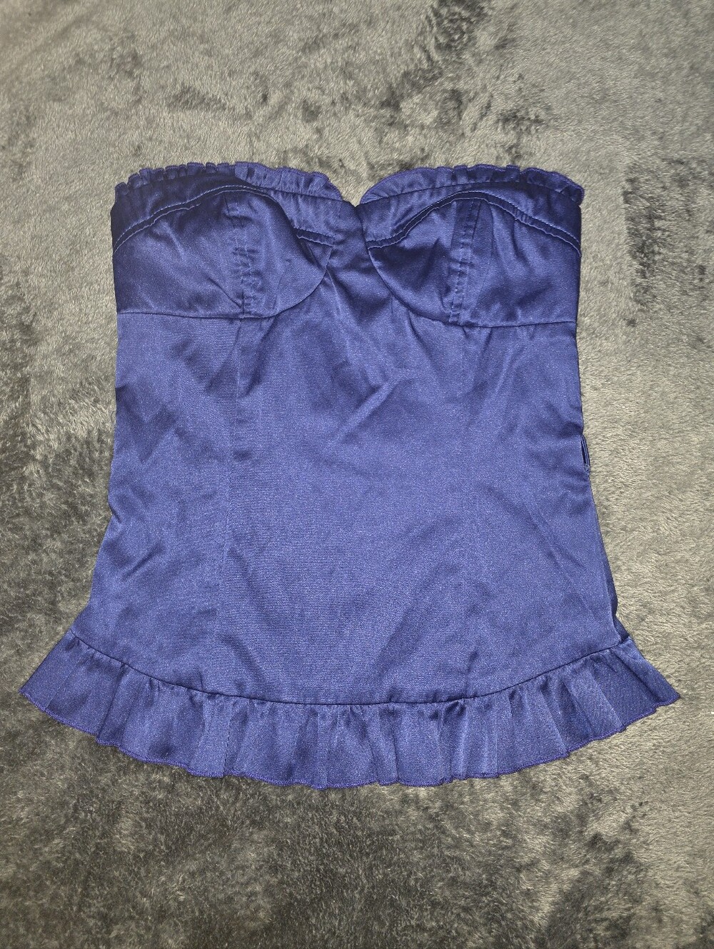 Have Navy Blue Strapless Ruffled Hem Bustier Top